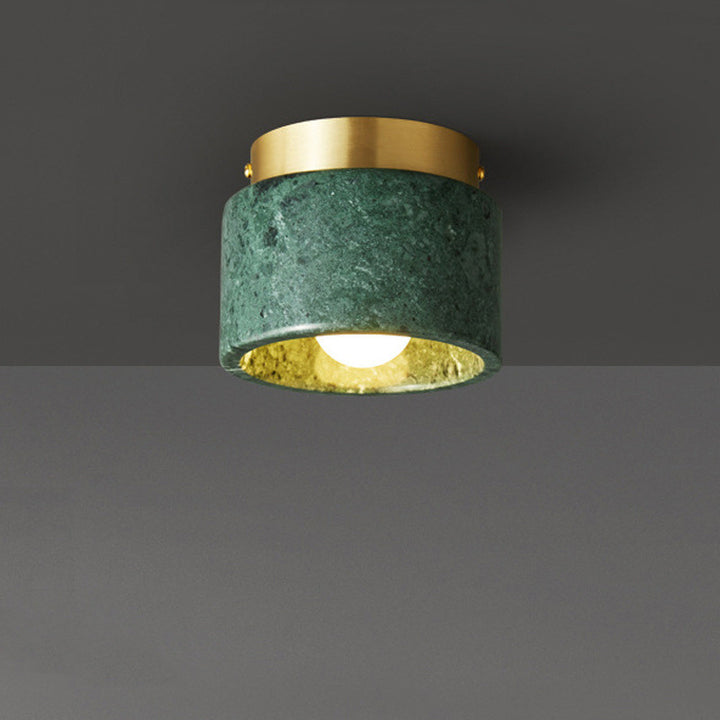 Contemporary Nordic Marble Metal Glass Cylinder Round 1-Light Semi-Flush Mount Ceiling Light For Hallway