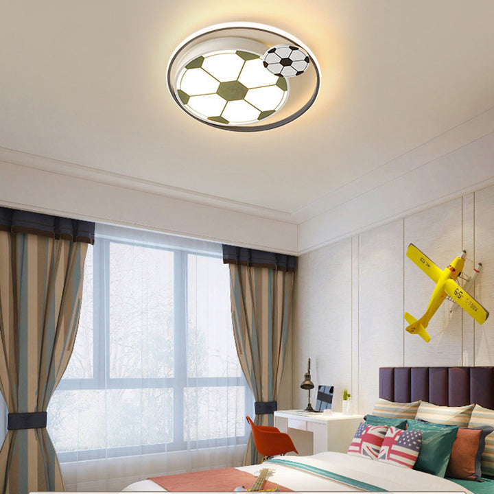Luz de techo empotrada LED de hierro acrílico redonda para deporte de fútbol creativo contemporáneo para niños para dormitorio 
