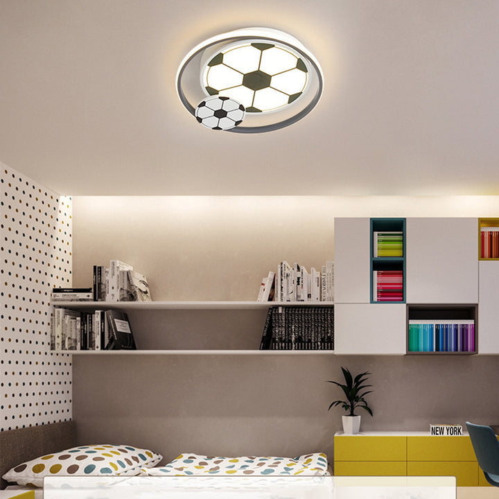 Luz de techo empotrada LED de hierro acrílico redonda para deporte de fútbol creativo contemporáneo para niños para dormitorio 
