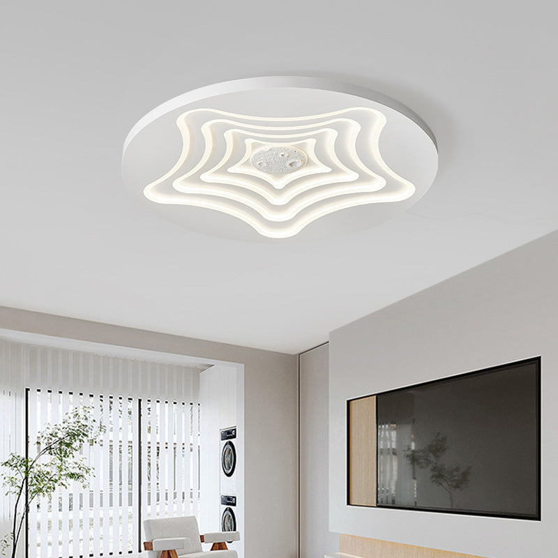Zeitgenössische nordische runde Sternen-Mond-Eisenharz-Acryl-LED-Deckenleuchte für das Schlafzimmer 