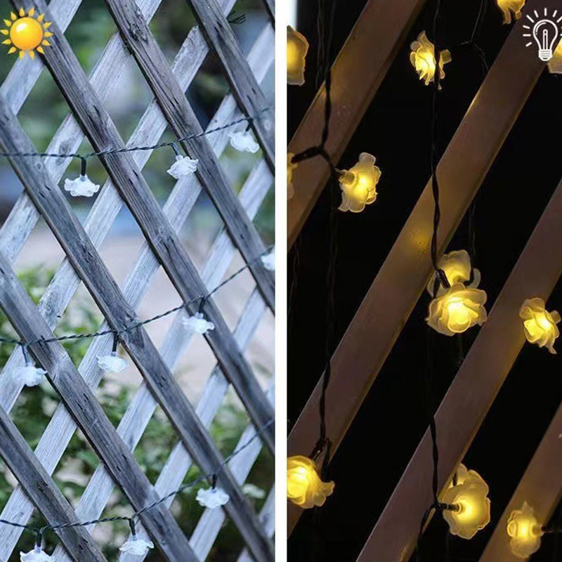 Luz de cadena LED de decoración romántica de rosa de batería solar Art Deco moderna impermeable de PVC para jardín 