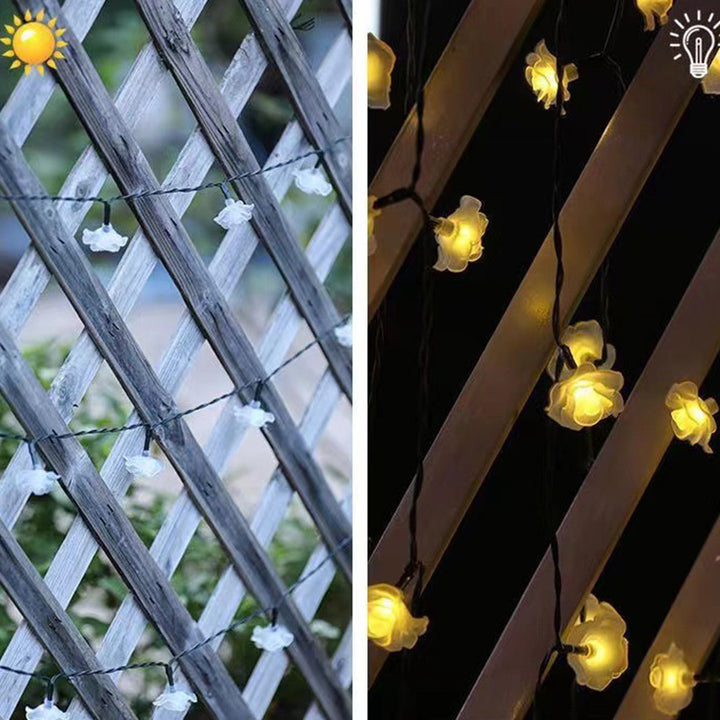 Luz de cadena LED de decoración romántica de rosa de batería solar Art Deco moderna impermeable de PVC para jardín 