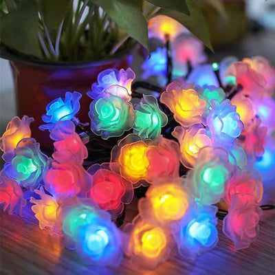 Moderne Art Deco Solar Batterie Wasserdicht PVC Rose Romantische Dekoration LED Lichterkette für Garten 