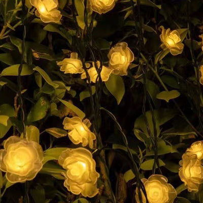 Moderne Art Deco Solar Batterie Wasserdicht PVC Rose Romantische Dekoration LED Lichterkette für Garten 