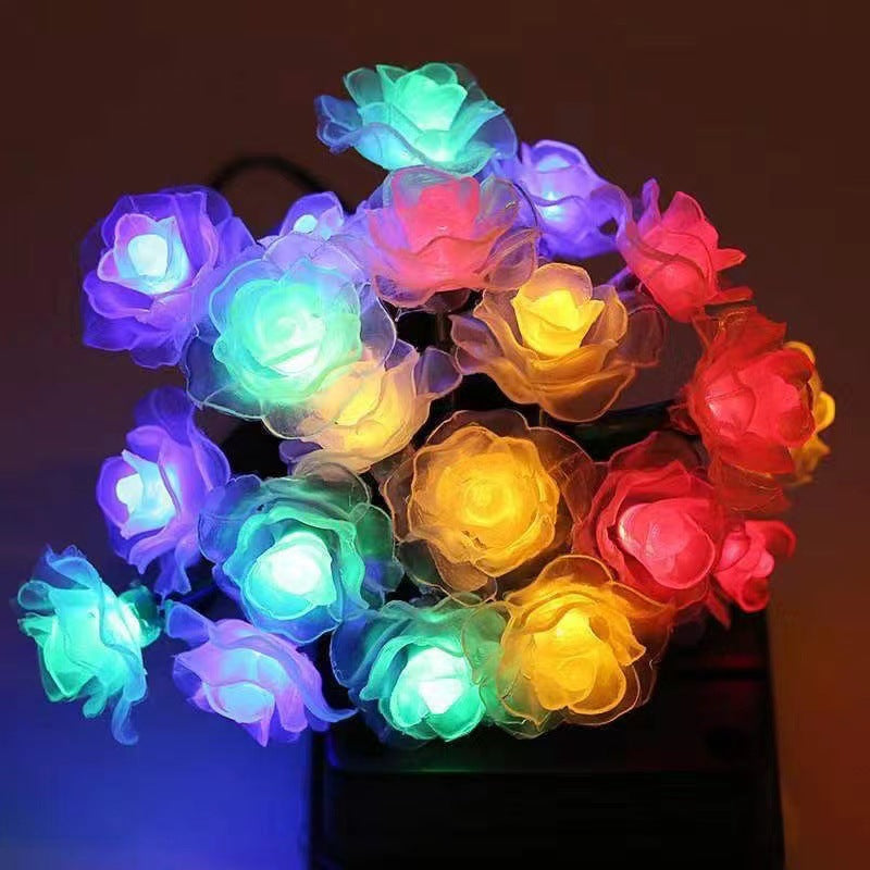 Luz de cadena LED de decoración romántica de rosa de batería solar Art Deco moderna impermeable de PVC para jardín 