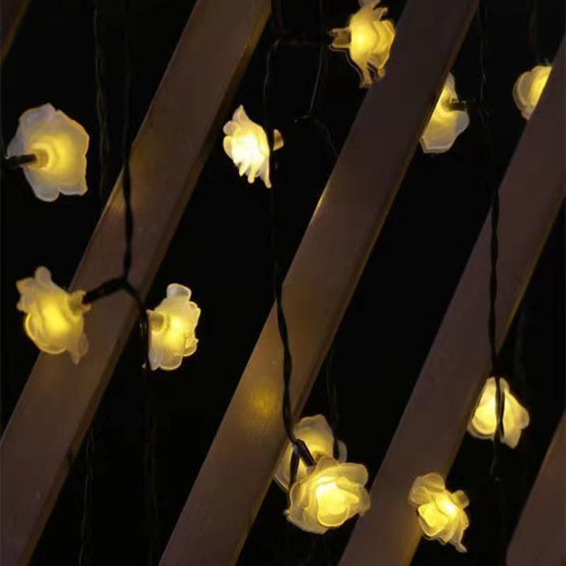 Luz de cadena LED de decoración romántica de rosa de batería solar Art Deco moderna impermeable de PVC para jardín 