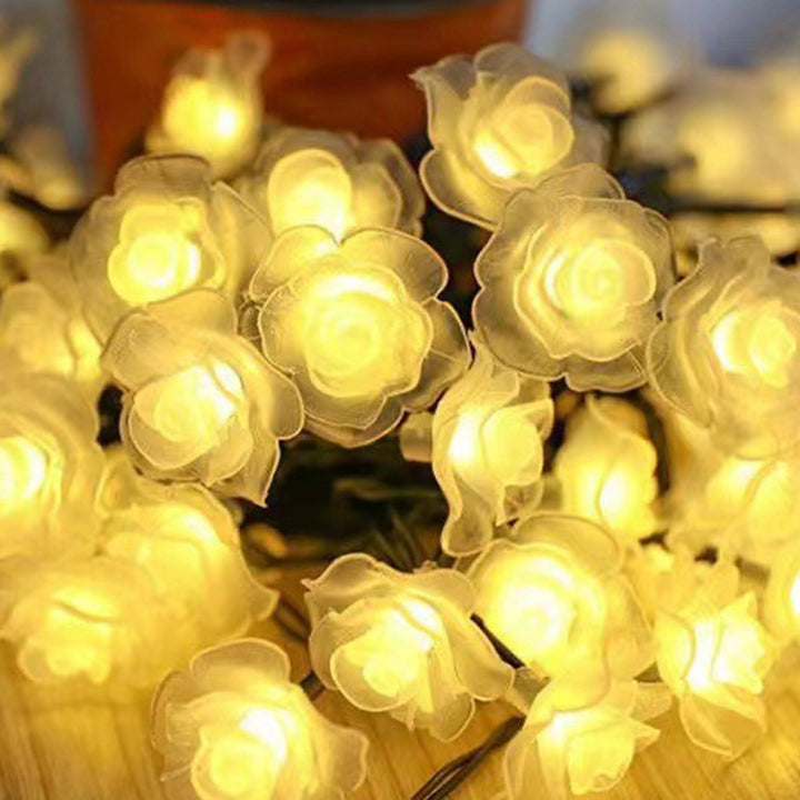 Luz de cadena LED de decoración romántica de rosa de batería solar Art Deco moderna impermeable de PVC para jardín 