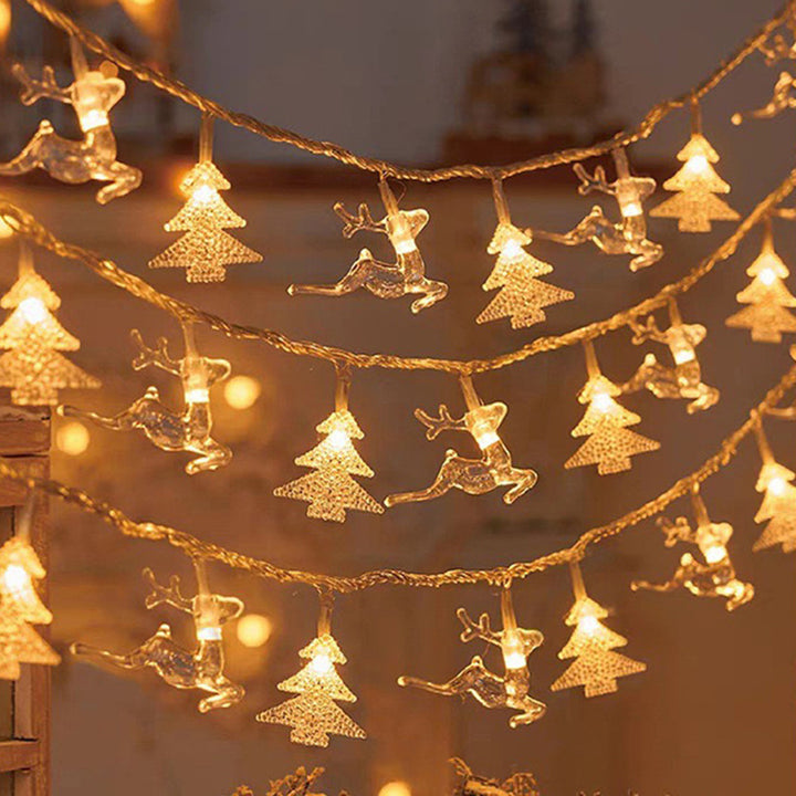 Modern Art Deco Battery USB PVC Deer Snow Star Christmas Tree Decoration LED String Light For Entertainment Room