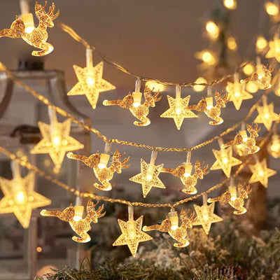 Moderne Art Deco Batterie USB PVC Hirsch Schnee Stern Weihnachtsbaum Dekoration LED Lichterkette für Unterhaltungsraum 