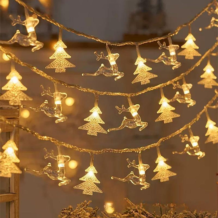 Modern Art Deco Battery USB PVC Deer Snow Star Christmas Tree Decoration LED String Light For Entertainment Room