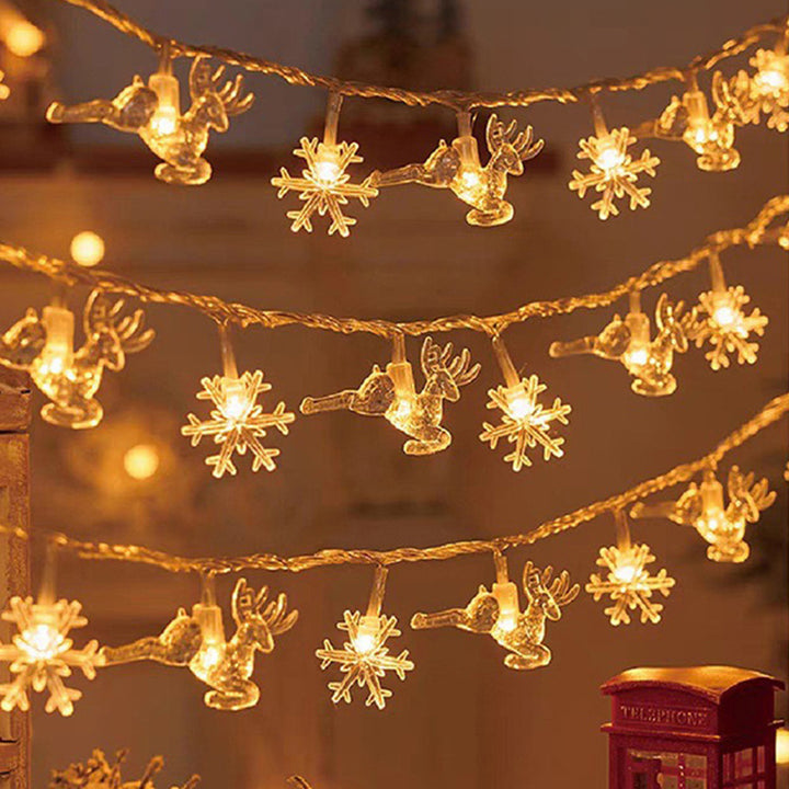 Modern Art Deco Battery USB PVC Deer Snow Star Christmas Tree Decoration LED String Light For Entertainment Room