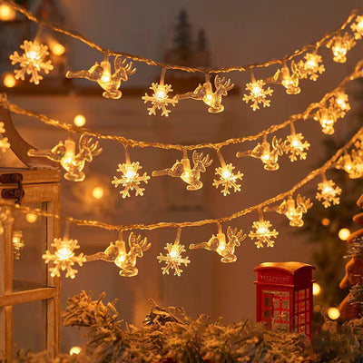 Moderne Art Deco Batterie USB PVC Hirsch Schnee Stern Weihnachtsbaum Dekoration LED Lichterkette für Unterhaltungsraum 