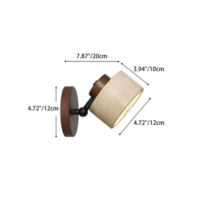 Traditional Japanese Round Travertine Wood Rotatable 1-Light Wall Sconce Lamp For Bedside
