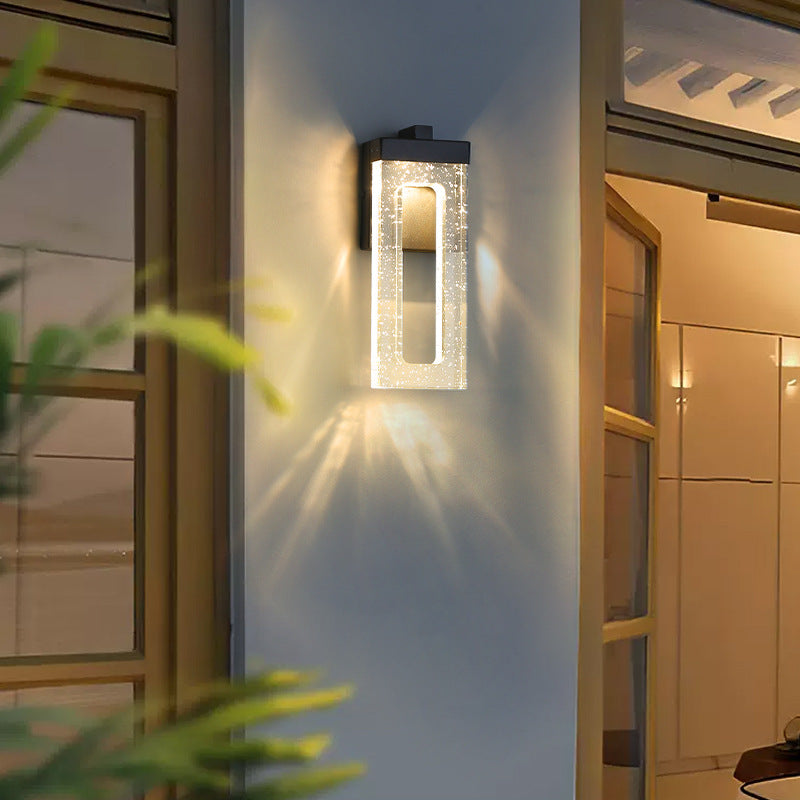 Modern Luxury Waterproof Crystal Stainless Steel Rectangular Bubble LED Wall Sconce Lamp For Outdoor Patio