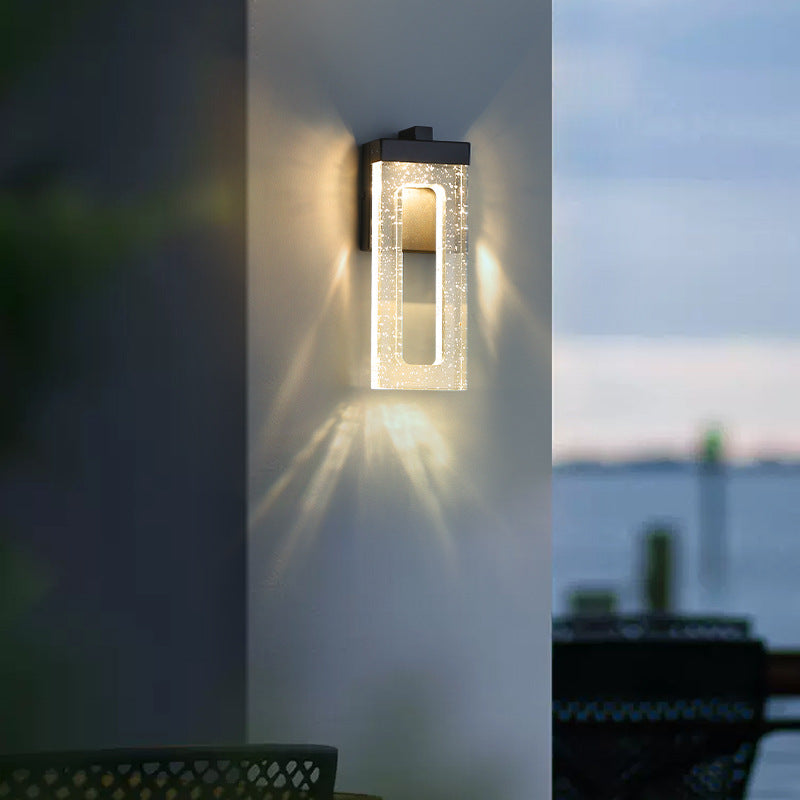 Modern Luxury Waterproof Crystal Stainless Steel Rectangular Bubble LED Wall Sconce Lamp For Outdoor Patio