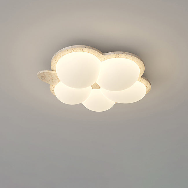Plafonnier LED contemporain nordique en travertin avec motif de lapin et fleurs pour chambre à coucher 