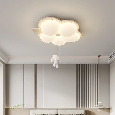 Plafonnier LED contemporain nordique en travertin avec motif de lapin et fleurs pour chambre à coucher 