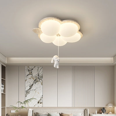 Plafonnier LED contemporain nordique en travertin avec motif de lapin et fleurs pour chambre à coucher 