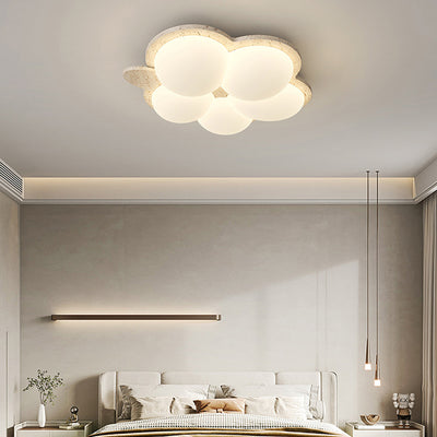 Plafonnier LED contemporain nordique en travertin avec motif de lapin et fleurs pour chambre à coucher 