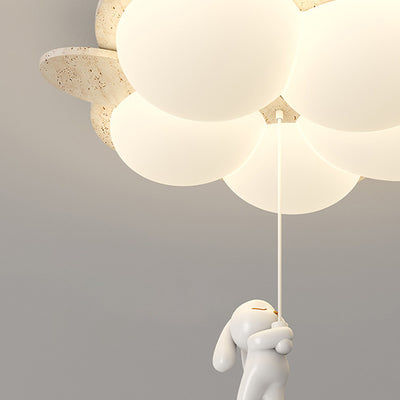 Plafonnier LED contemporain nordique en travertin avec motif de lapin et fleurs pour chambre à coucher 