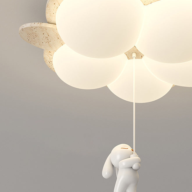 Plafonnier LED contemporain nordique en travertin avec motif de lapin et fleurs pour chambre à coucher 