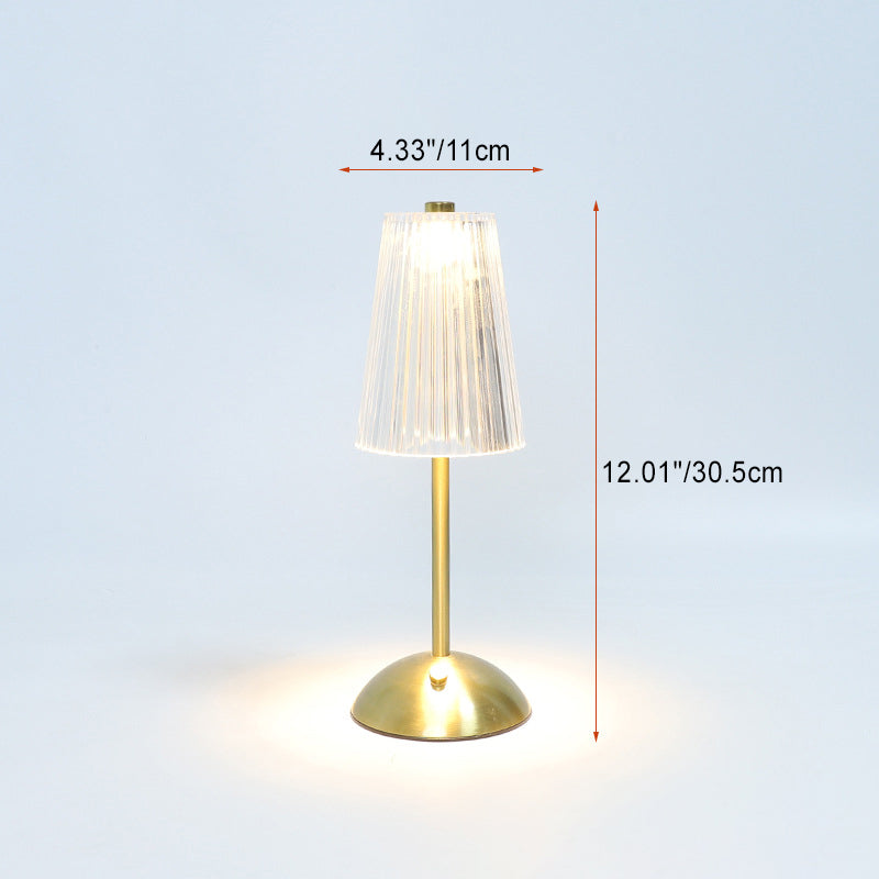 コンテンポラリー レトロ 充電式 アイアン PS コニック シリンダー スカート ストライプ LED テーブルランプ ベッドサイド用 