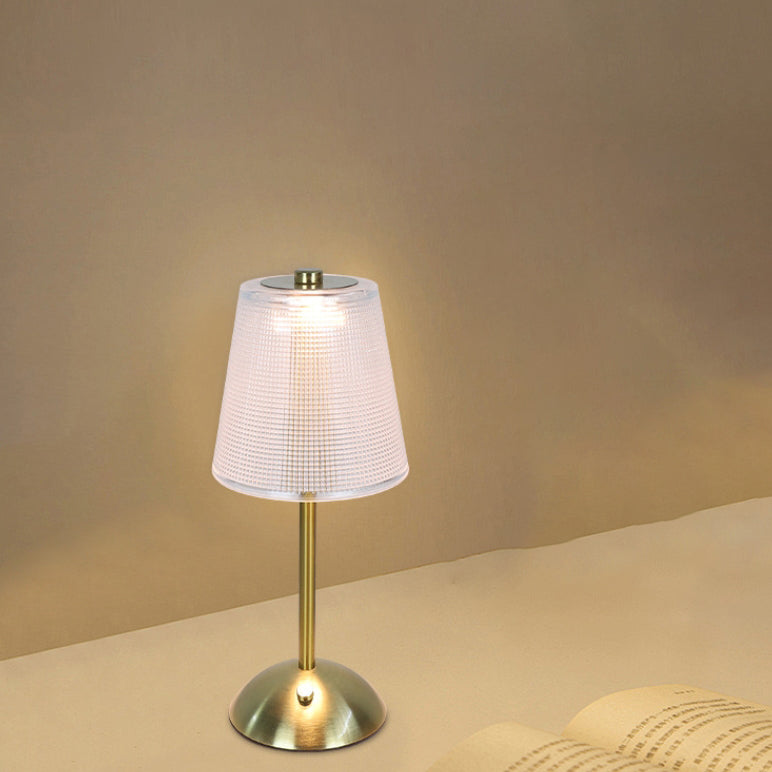 コンテンポラリー レトロ 充電式 アイアン PS コニック シリンダー スカート ストライプ LED テーブルランプ ベッドサイド用 