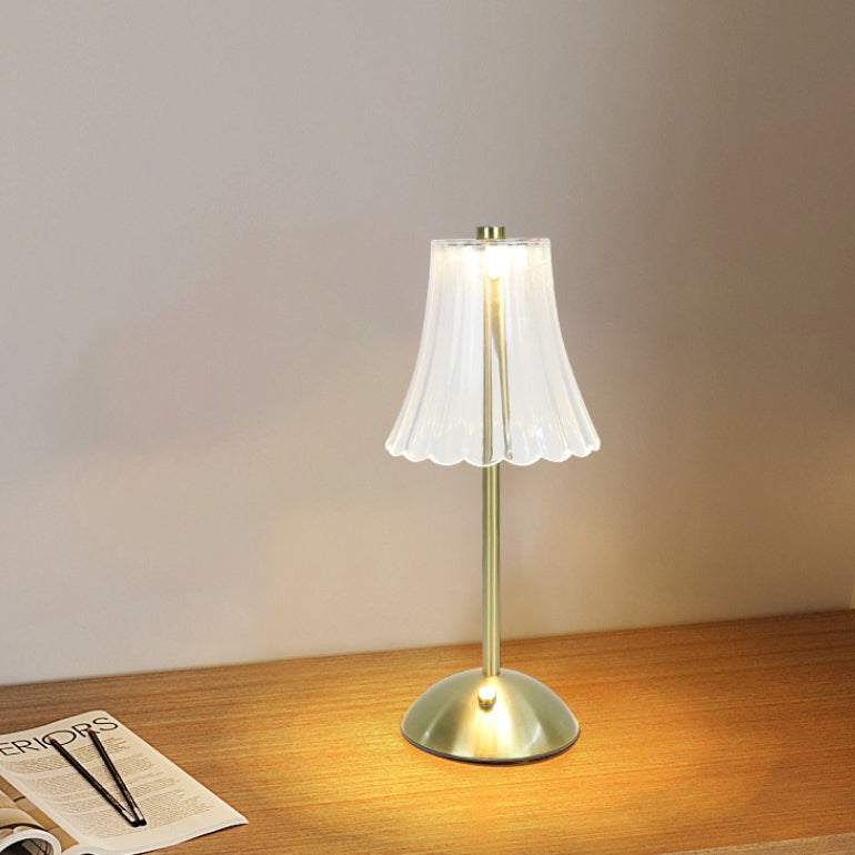 コンテンポラリー レトロ 充電式 アイアン PS コニック シリンダー スカート ストライプ LED テーブルランプ ベッドサイド用 