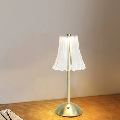 コンテンポラリー レトロ 充電式 アイアン PS コニック シリンダー スカート ストライプ LED テーブルランプ ベッドサイド用 