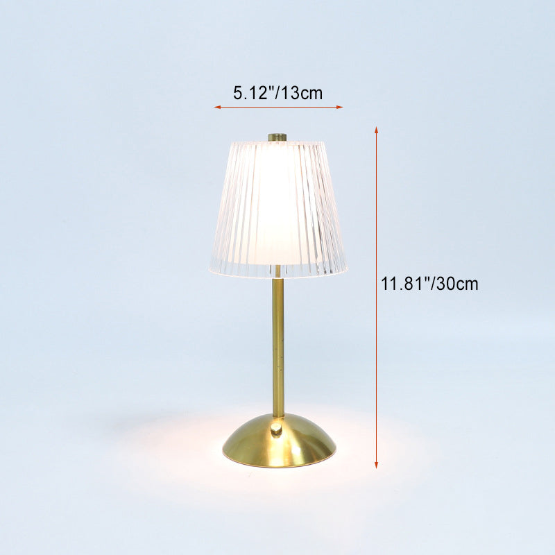 コンテンポラリー レトロ 充電式 アイアン PS コニック シリンダー スカート ストライプ LED テーブルランプ ベッドサイド用 