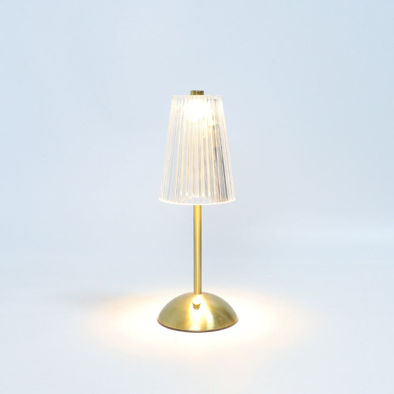 コンテンポラリー レトロ 充電式 アイアン PS コニック シリンダー スカート ストライプ LED テーブルランプ ベッドサイド用 