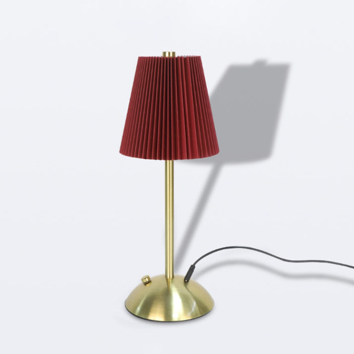Lámpara de mesa LED cilíndrica con pliegues de tela recargable escandinava contemporánea para mesita de noche 