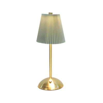 Lámpara de mesa LED cilíndrica con pliegues de tela recargable escandinava contemporánea para mesita de noche 
