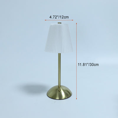 Lámpara de mesa LED cilíndrica con pliegues de tela recargable escandinava contemporánea para mesita de noche 