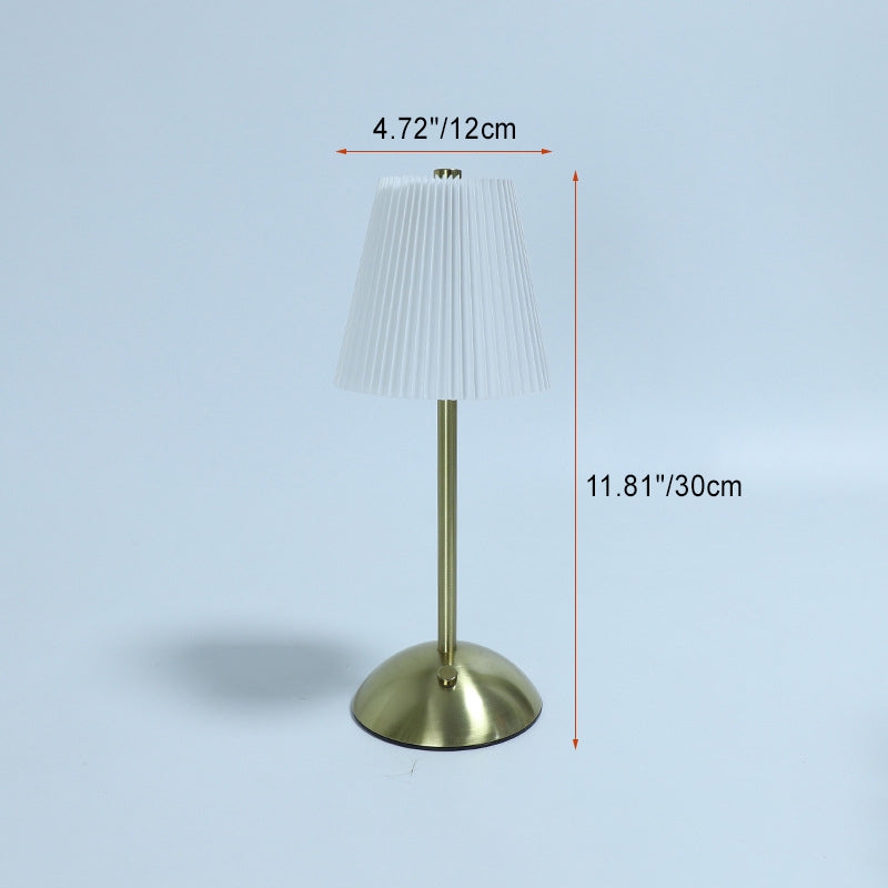 Lámpara de mesa LED cilíndrica con pliegues de tela recargable escandinava contemporánea para mesita de noche 
