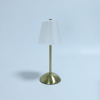 Lámpara de mesa LED cilíndrica con pliegues de tela recargable escandinava contemporánea para mesita de noche 