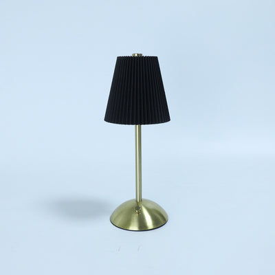 Lámpara de mesa LED cilíndrica con pliegues de tela recargable escandinava contemporánea para mesita de noche 
