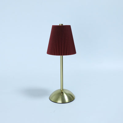 Lámpara de mesa LED cilíndrica con pliegues de tela recargable escandinava contemporánea para mesita de noche 