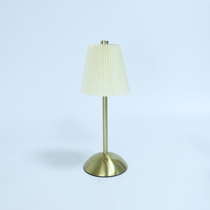 Contemporary Scandinavian Rechargeable Fabric Iron Pleated Cylinder LED Table Lamp For Bedside
