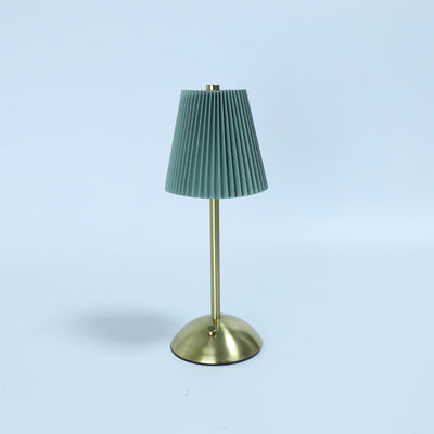 Lámpara de mesa LED cilíndrica con pliegues de tela recargable escandinava contemporánea para mesita de noche 