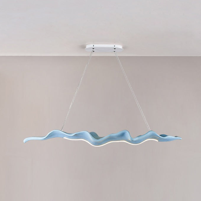 Traditional Japanese Fiberglass Silica Iron Wavey Drift Imitation Wood LED Chandeliers Island Light For Dining Room