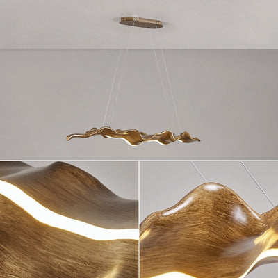 Traditional Japanese Fiberglass Silica Iron Wavey Drift Imitation Wood LED Chandeliers Island Light For Dining Room