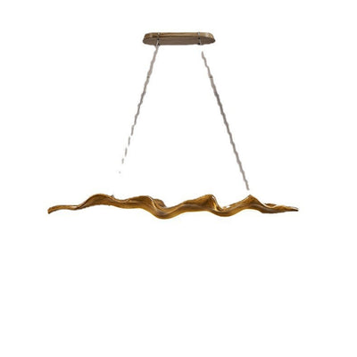 Traditional Japanese Fiberglass Silica Iron Wavey Drift Imitation Wood LED Chandeliers Island Light For Dining Room
