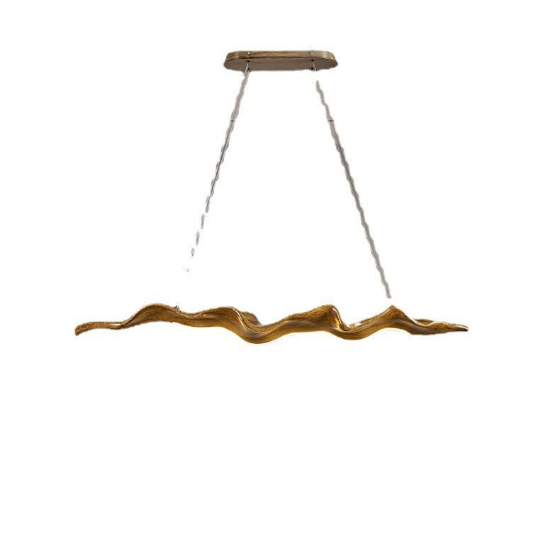 Traditional Japanese Fiberglass Silica Iron Wavey Drift Imitation Wood LED Chandeliers Island Light For Dining Room