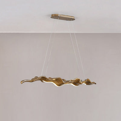 Traditional Japanese Fiberglass Silica Iron Wavey Drift Imitation Wood LED Chandeliers Island Light For Dining Room