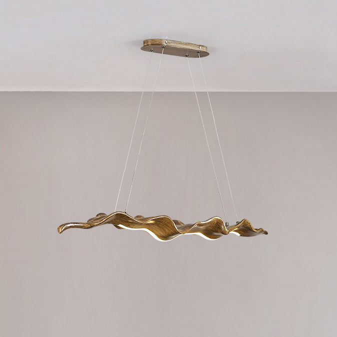 Traditional Japanese Fiberglass Silica Iron Wavey Drift Imitation Wood LED Chandeliers Island Light For Dining Room