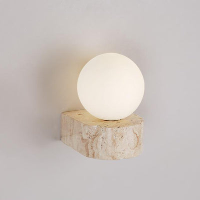Traditional Japanese Travertine Glass Ball 1-Light Wall Sconce Lamp For Bedside
