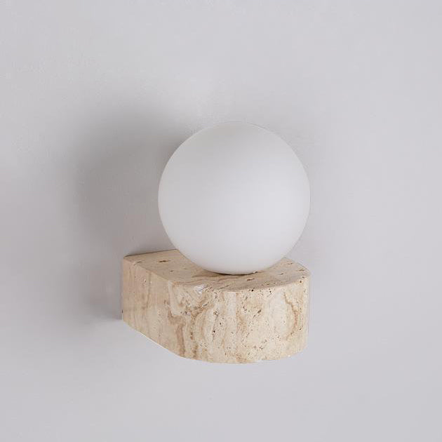Traditional Japanese Travertine Glass Ball 1-Light Wall Sconce Lamp For Bedside