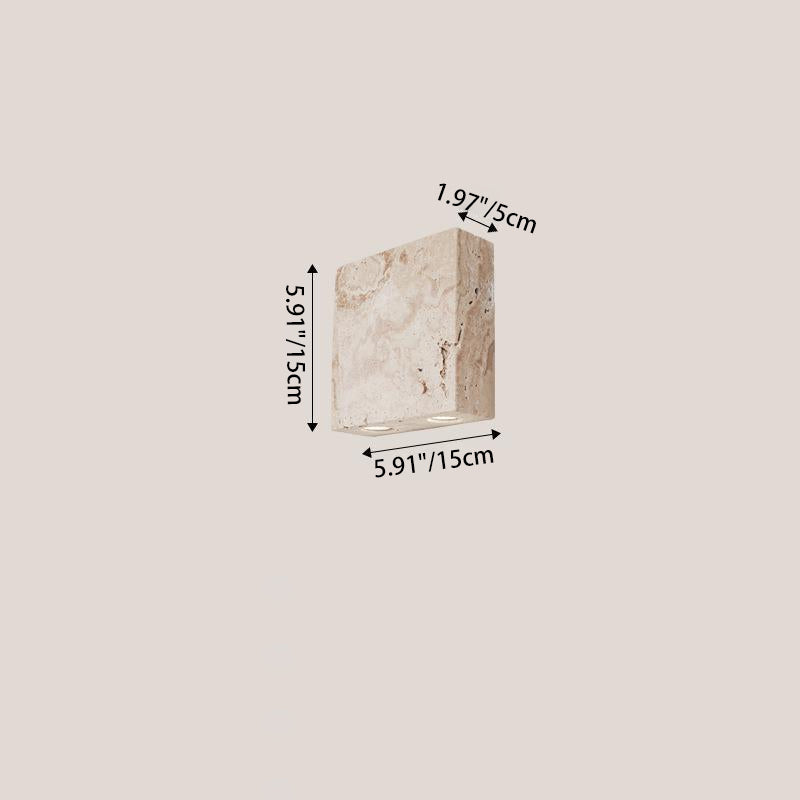 Traditional Japanese Travertine Square Spotlight 2-Light Wall Sconce Lamp For Bedside