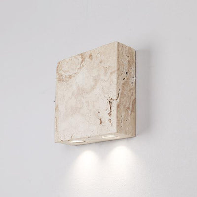 Traditional Japanese Travertine Square Spotlight 2-Light Wall Sconce Lamp For Bedside